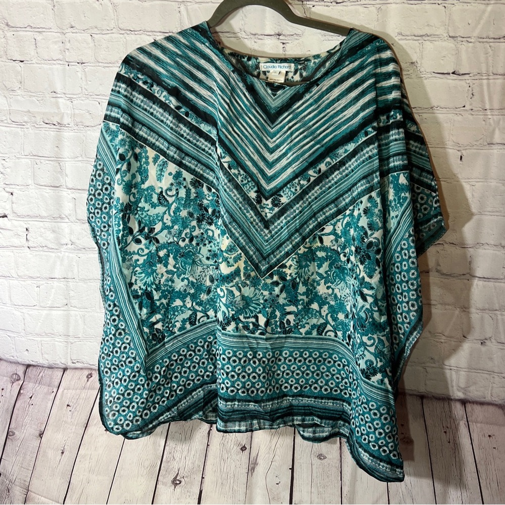 Claudia Richard Teal Blouse Sz Sm